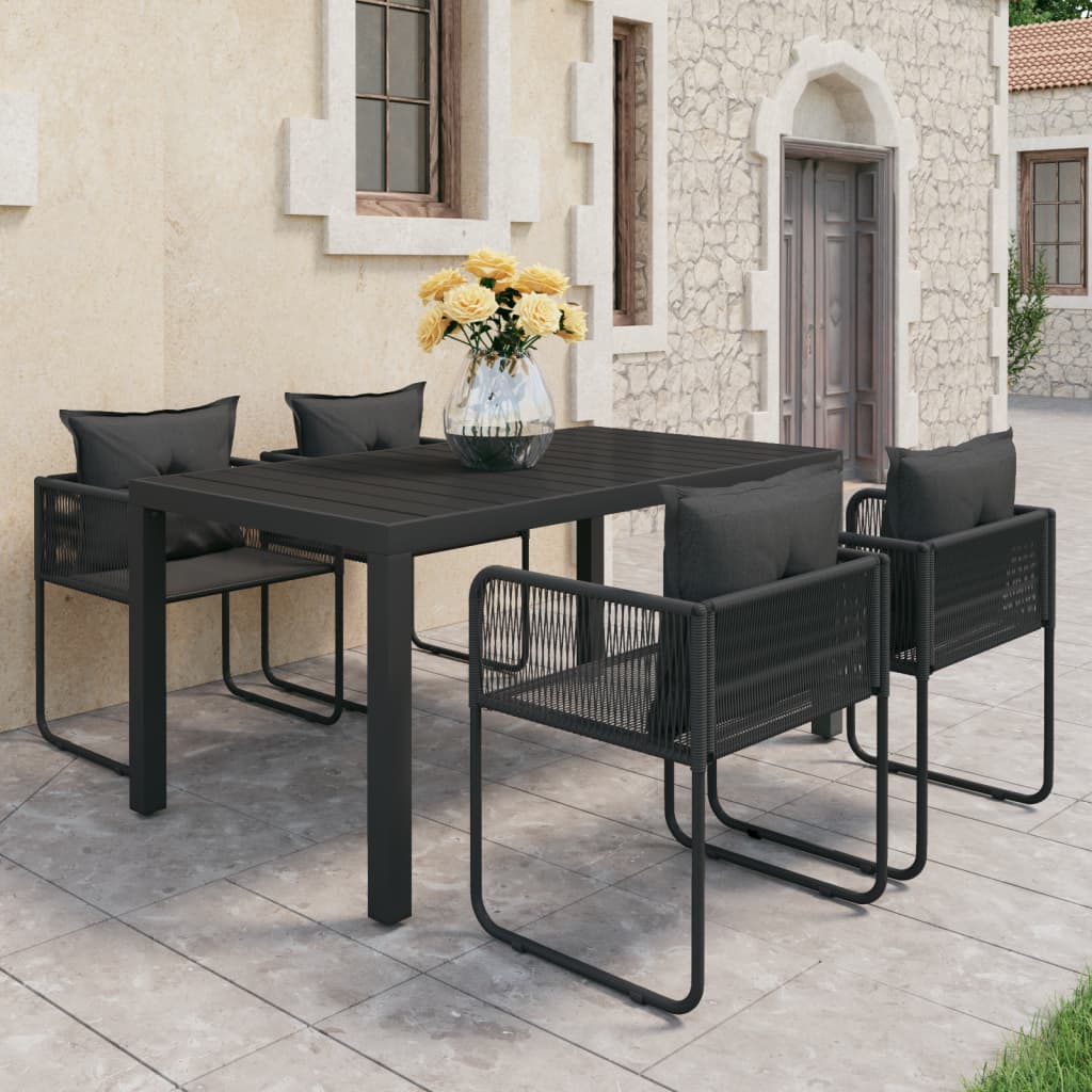 5-dijelni vrtni blagovaonski set od PVC ratana crni