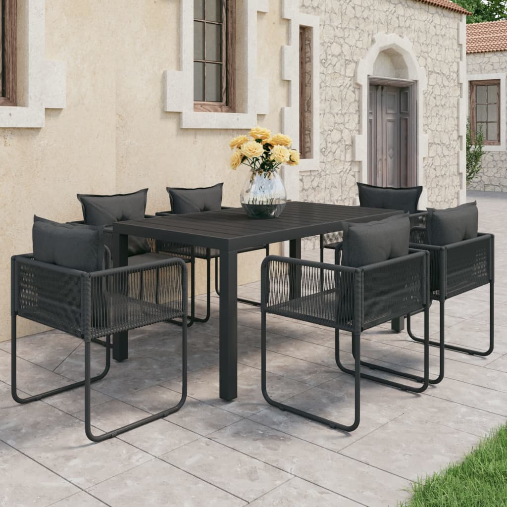 7-dijelni vrtni blagovaonski set od PVC ratana crni