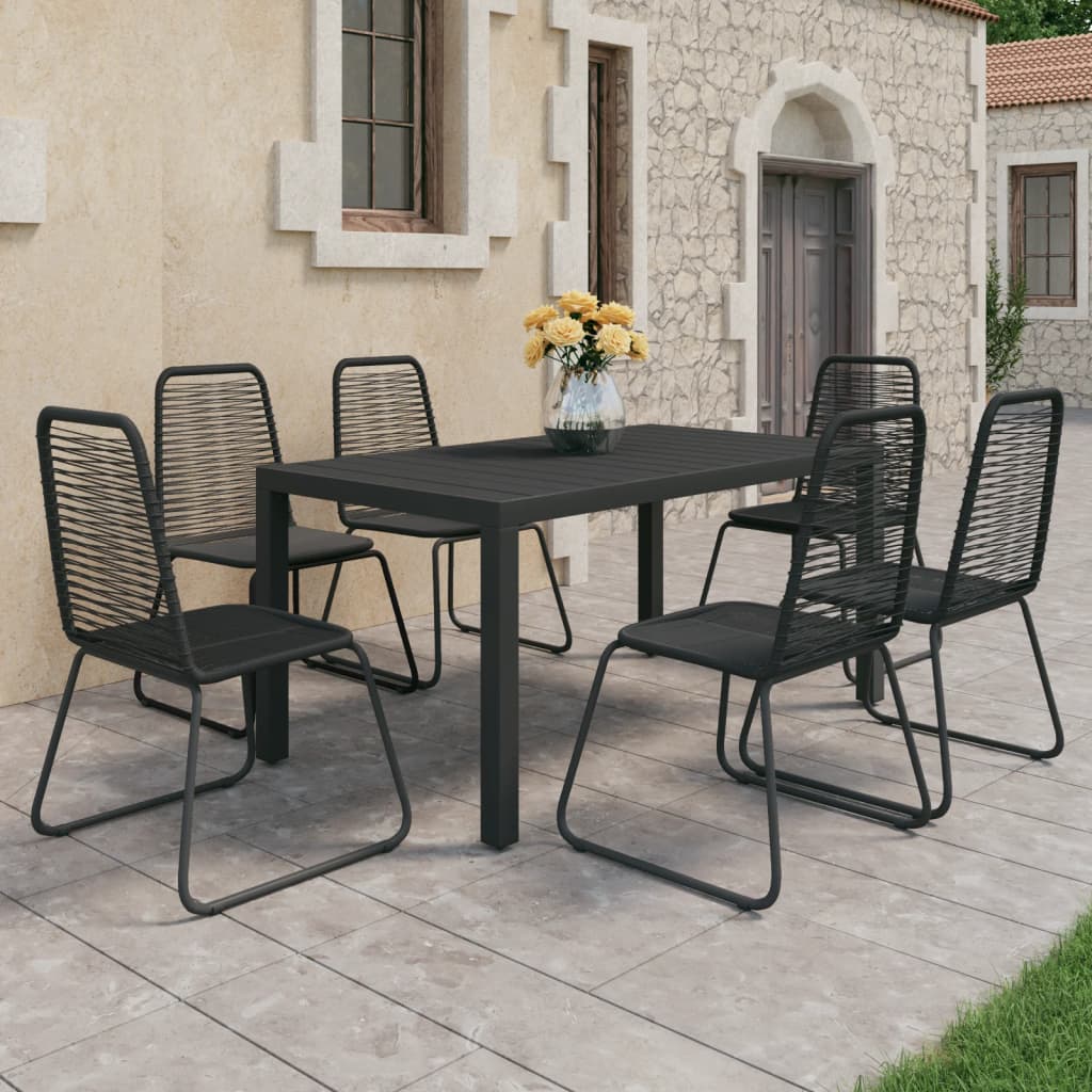 7-dijelni vrtni blagovaonski set od PVC ratana crni
