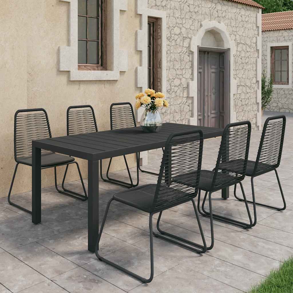 7-dijelni vrtni blagovaonski set od PVC ratana crni