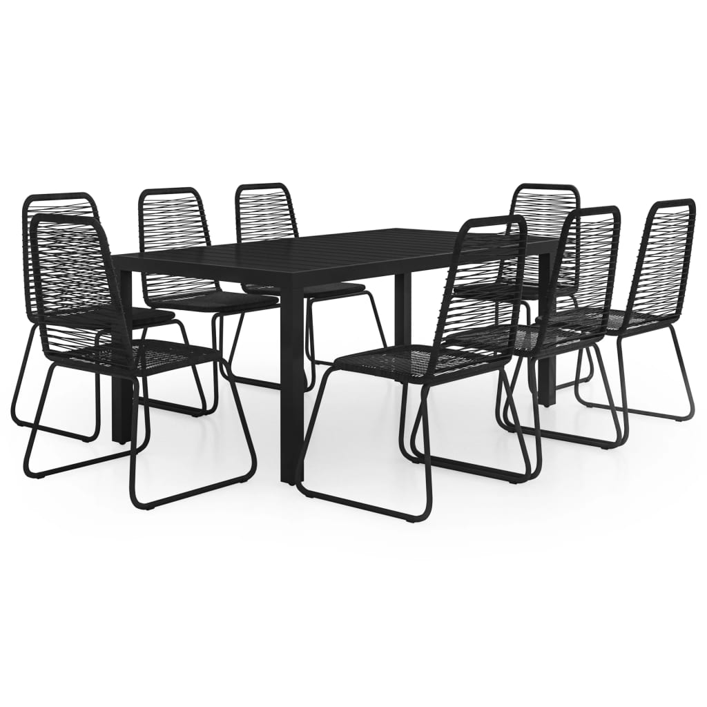 9-dijelni vrtni blagovaonski set od PVC ratana crni