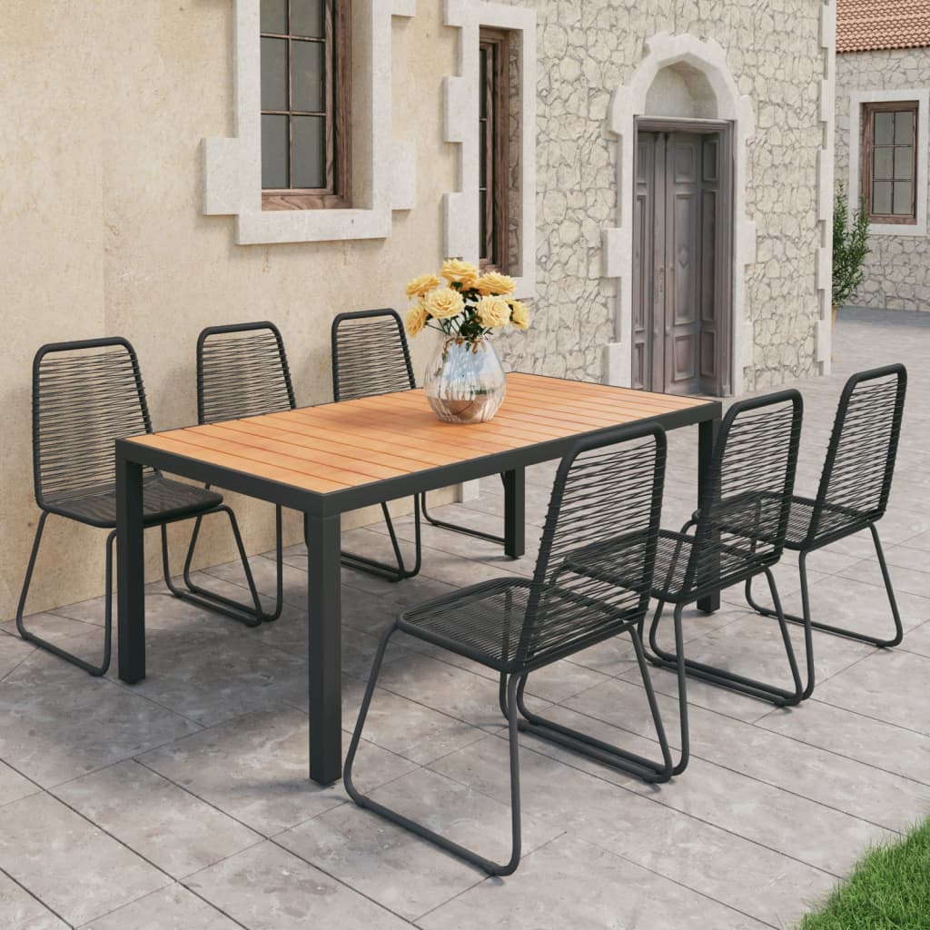 7-dijelni vrtni blagovaonski set od PVC ratana crno-smeđi