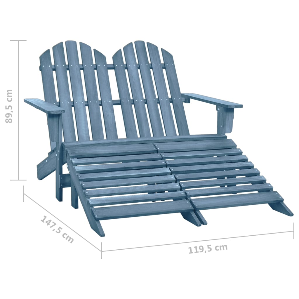 Vrtni dvosjed Adirondack od jelovine s otomanom plavi