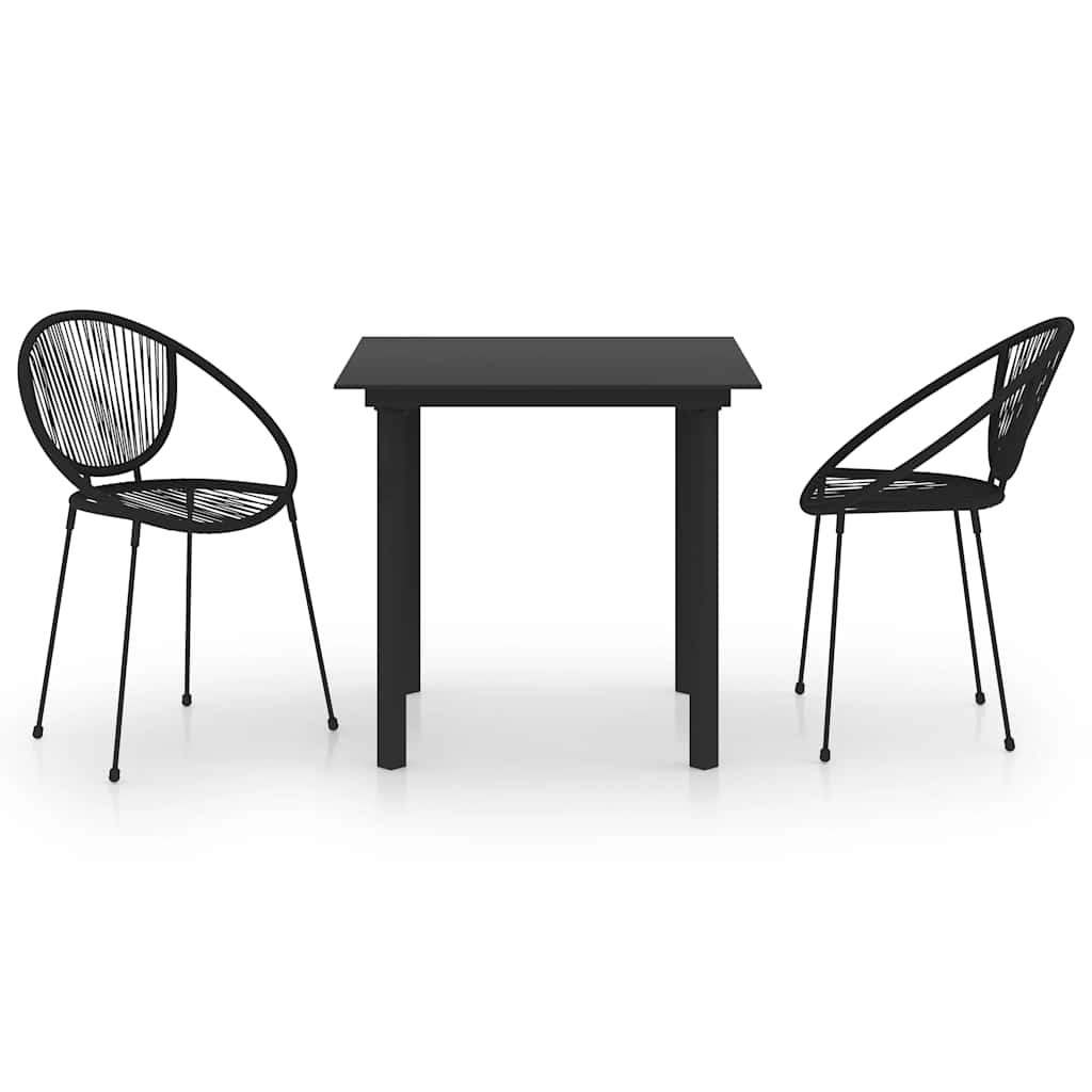 3-dijelni vrtni blagovaonski set od PVC ratana crni