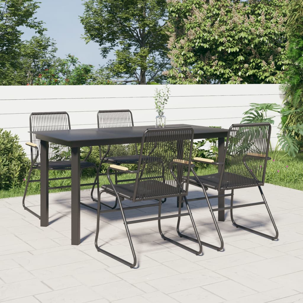 5-dijelni vrtni blagovaonski set od PVC ratana crni