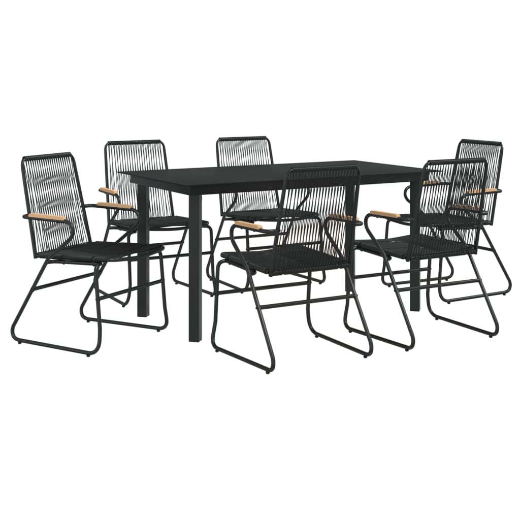 7-dijelni vrtni blagovaonski set od PVC ratana crni