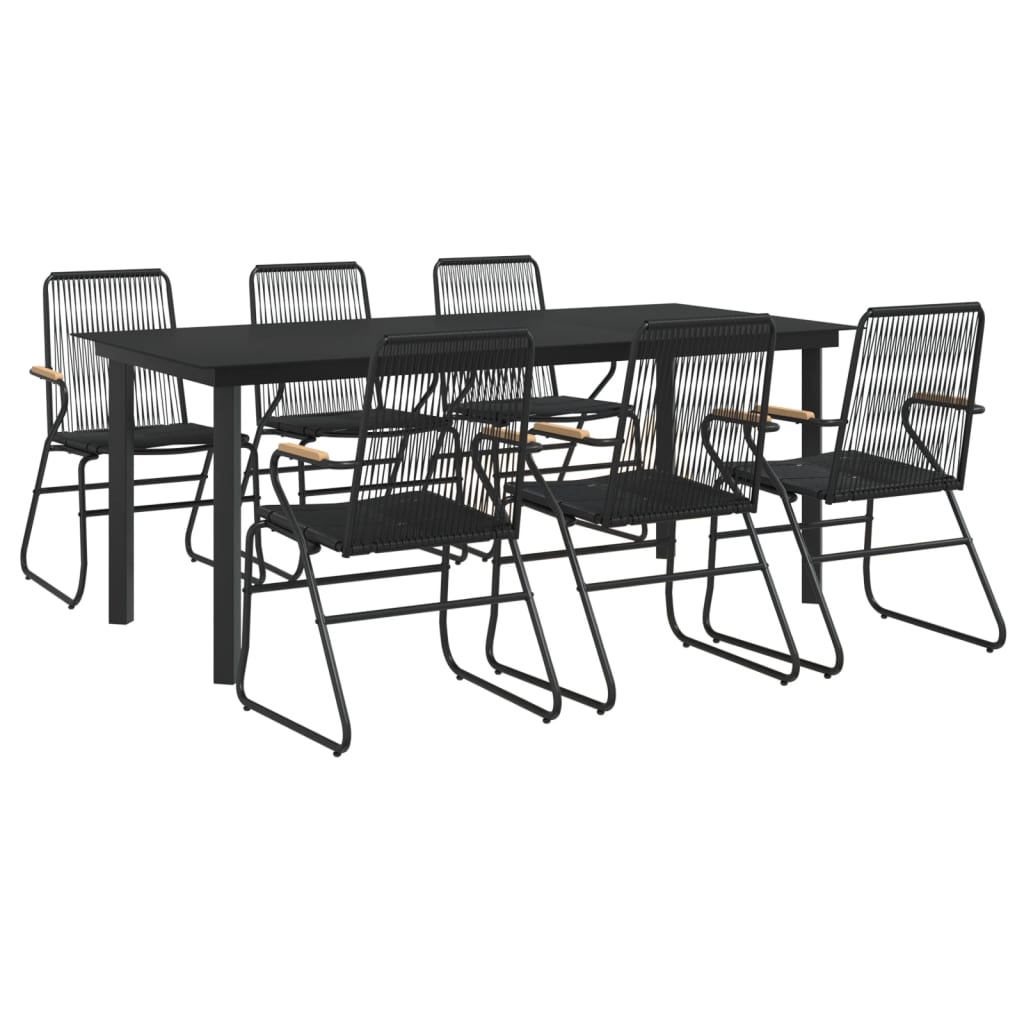 7-dijelni vrtni blagovaonski set od PVC ratana crni