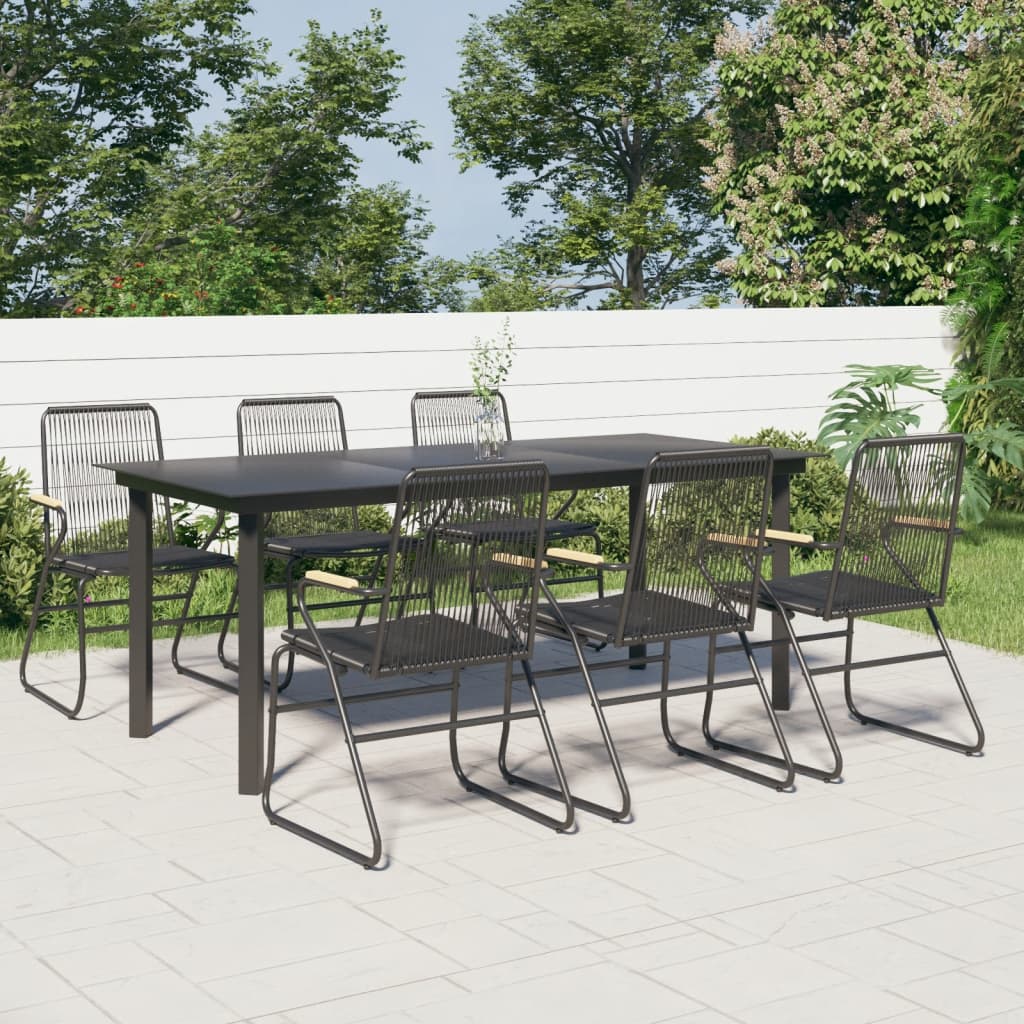 7-dijelni vrtni blagovaonski set od PVC ratana crni