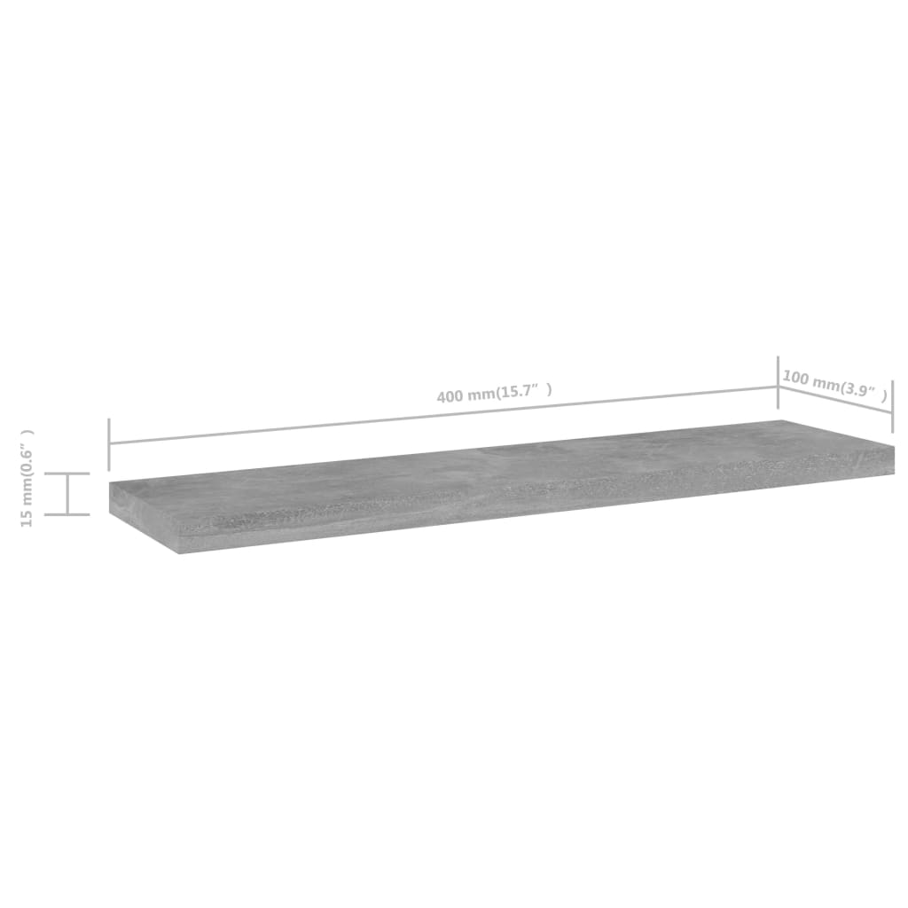 Police za knjige 4 kom siva boja betona 40x10x1,5 cm drvene