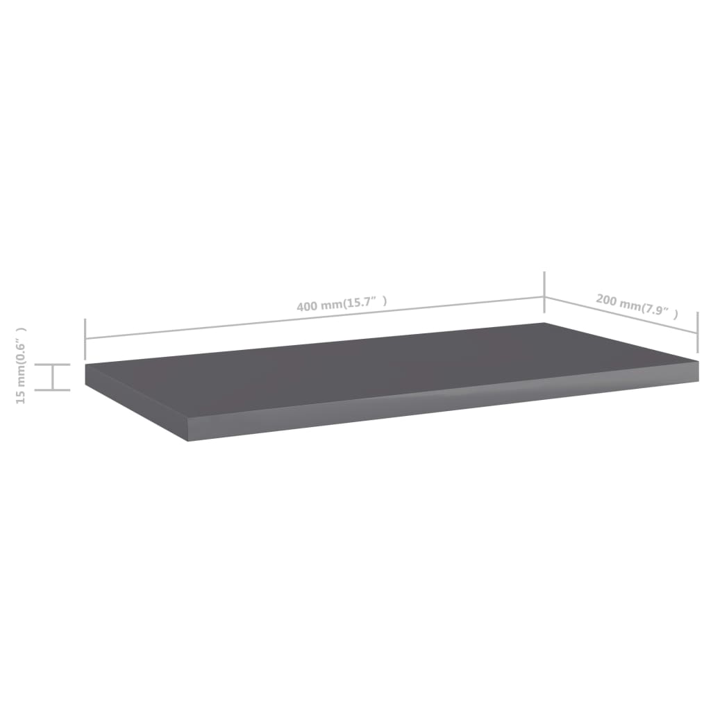 Police za knjige 8 kom visoki sjaj sive 40x20x1,5 cm od iverice