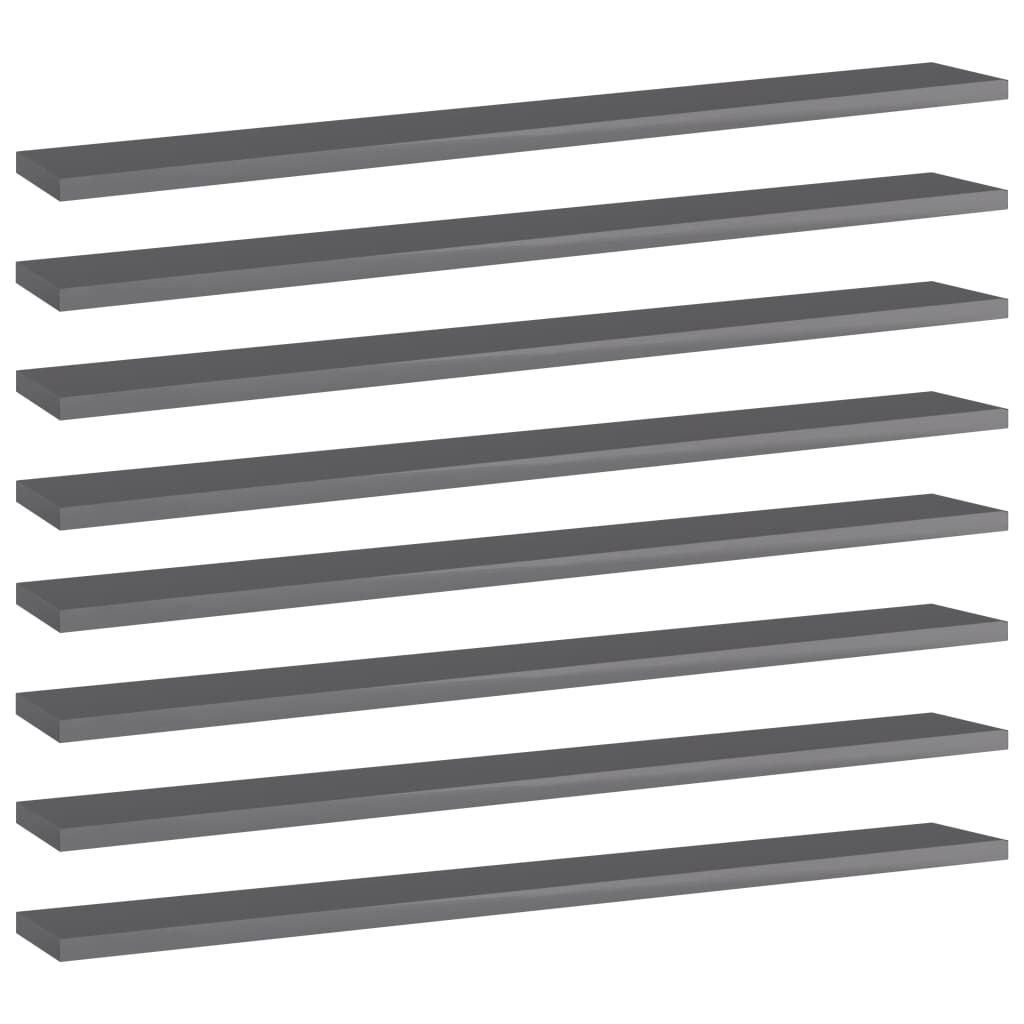 Police za knjige 8 kom visoki sjaj sive 80x10x1,5 cm od iverice