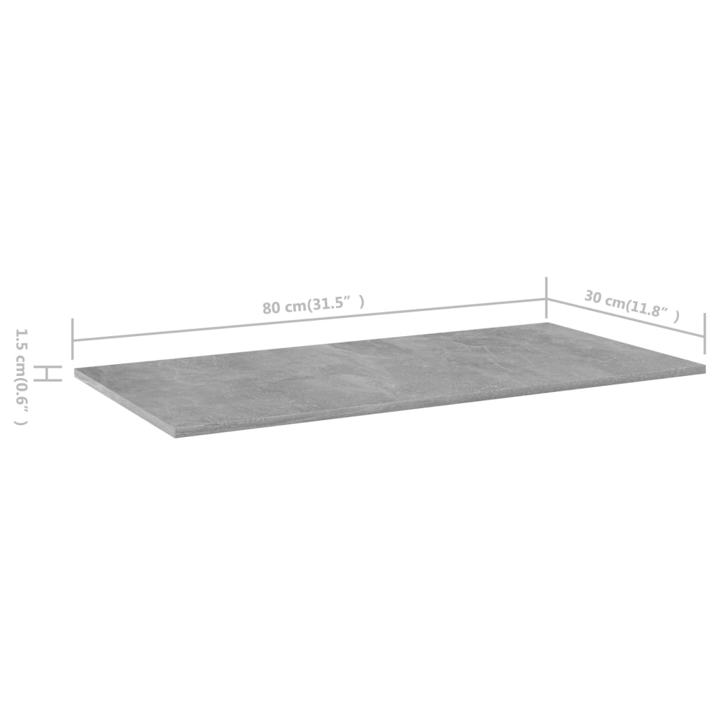 Police za knjige 8 kom siva boja betona 80x30x1,5 cm od iverice