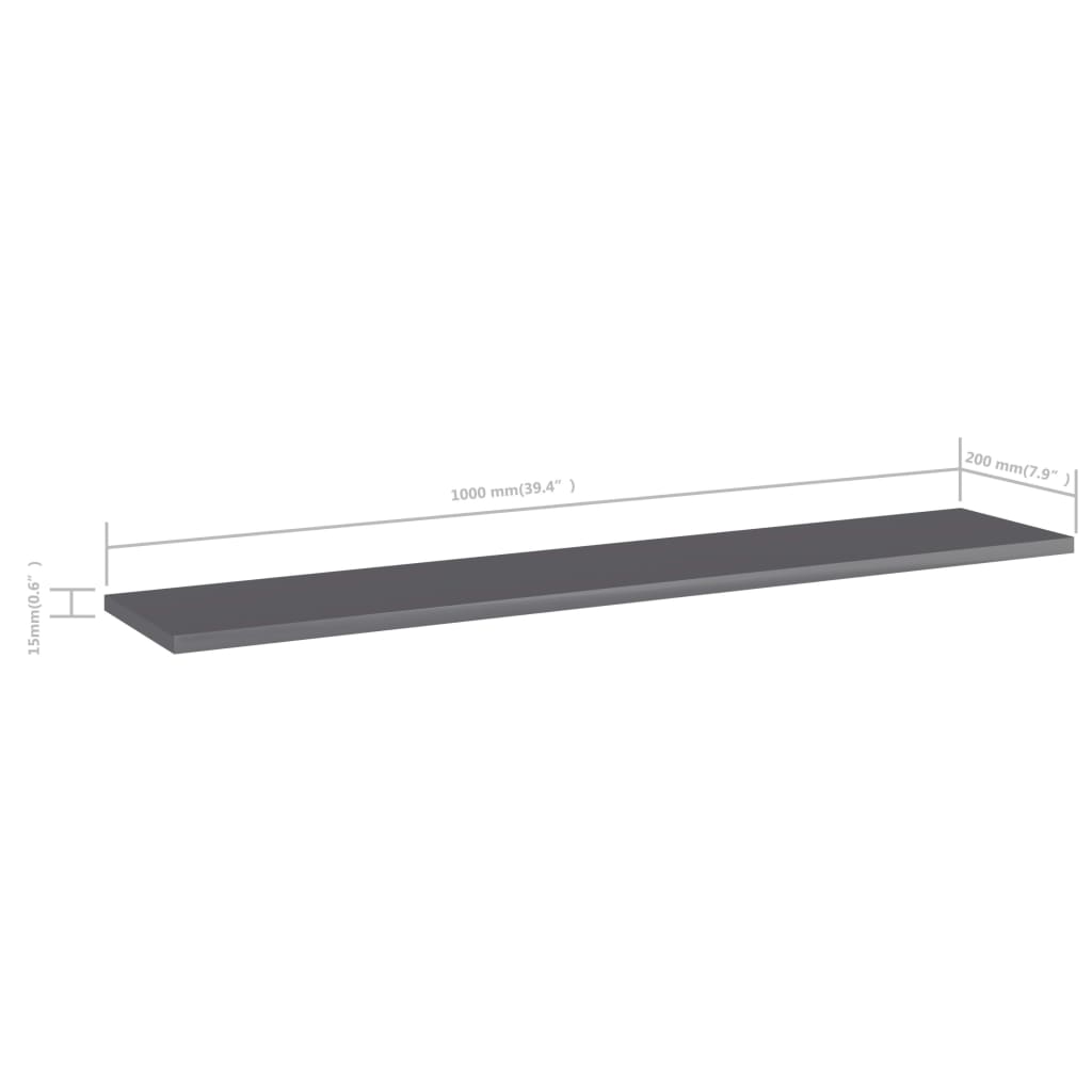 Police za knjige 4 kom visoki sjaj sive 100x20x1,5 cm iverica