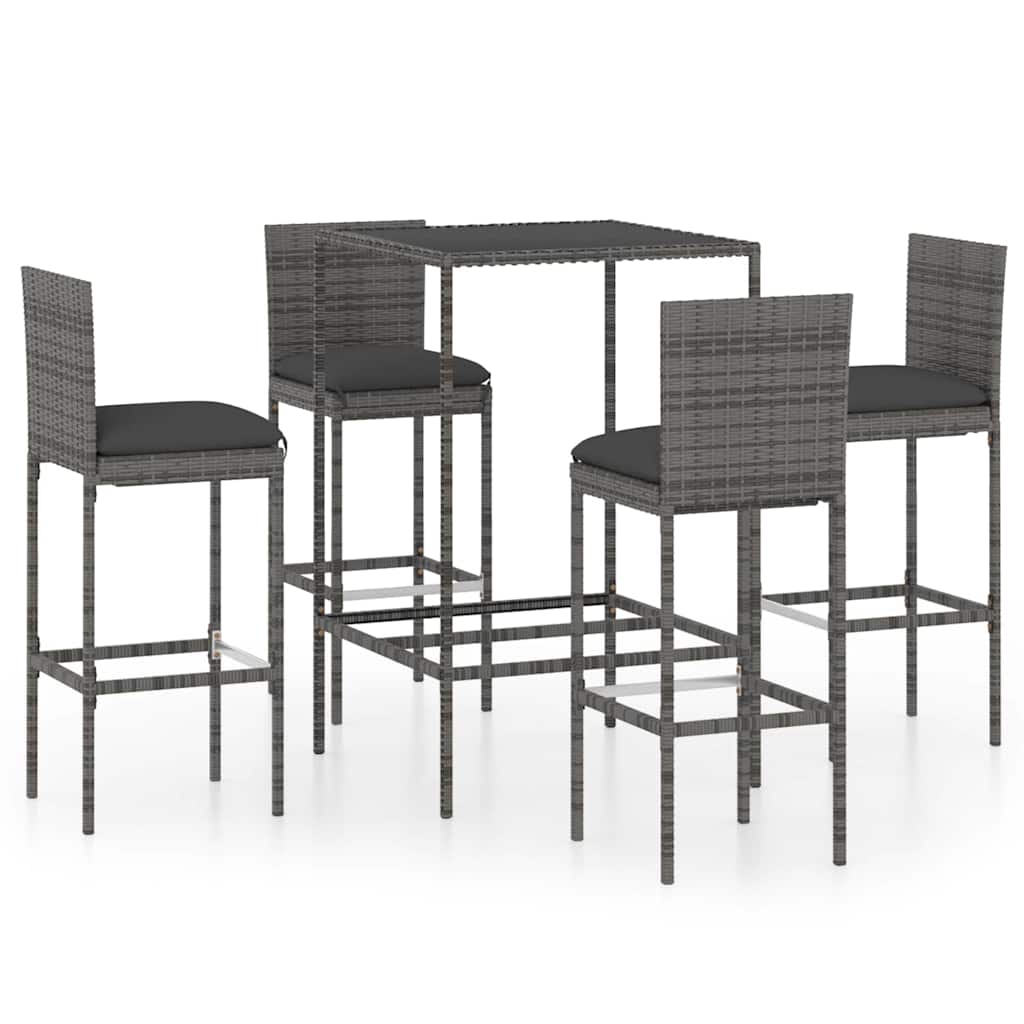 5-dijelni vrtni barski set od poliratana s jastucima sivi Siva 70 cm table length