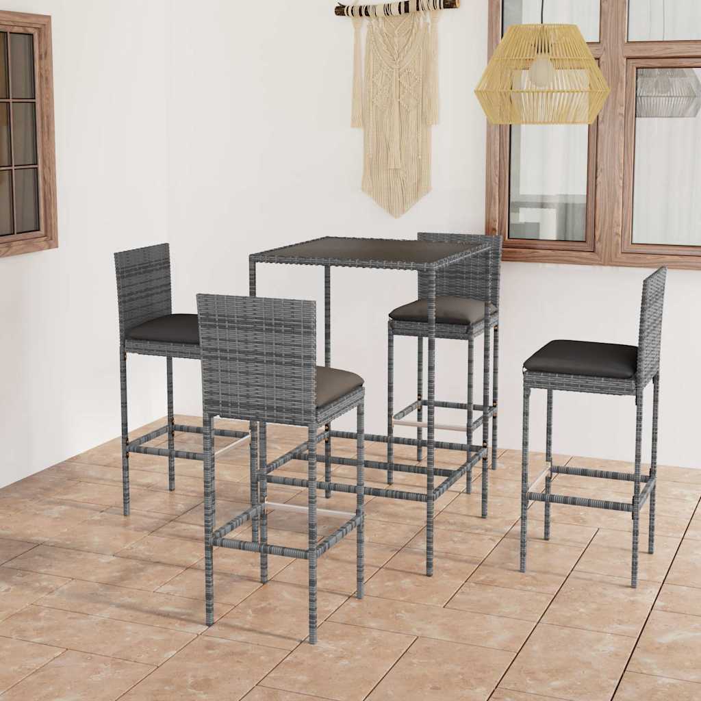 5-dijelni vrtni barski set od poliratana s jastucima sivi Siva 70 cm table length