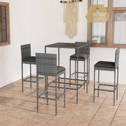 5-dijelni vrtni barski set od poliratana s jastucima sivi Siva 70 cm table length