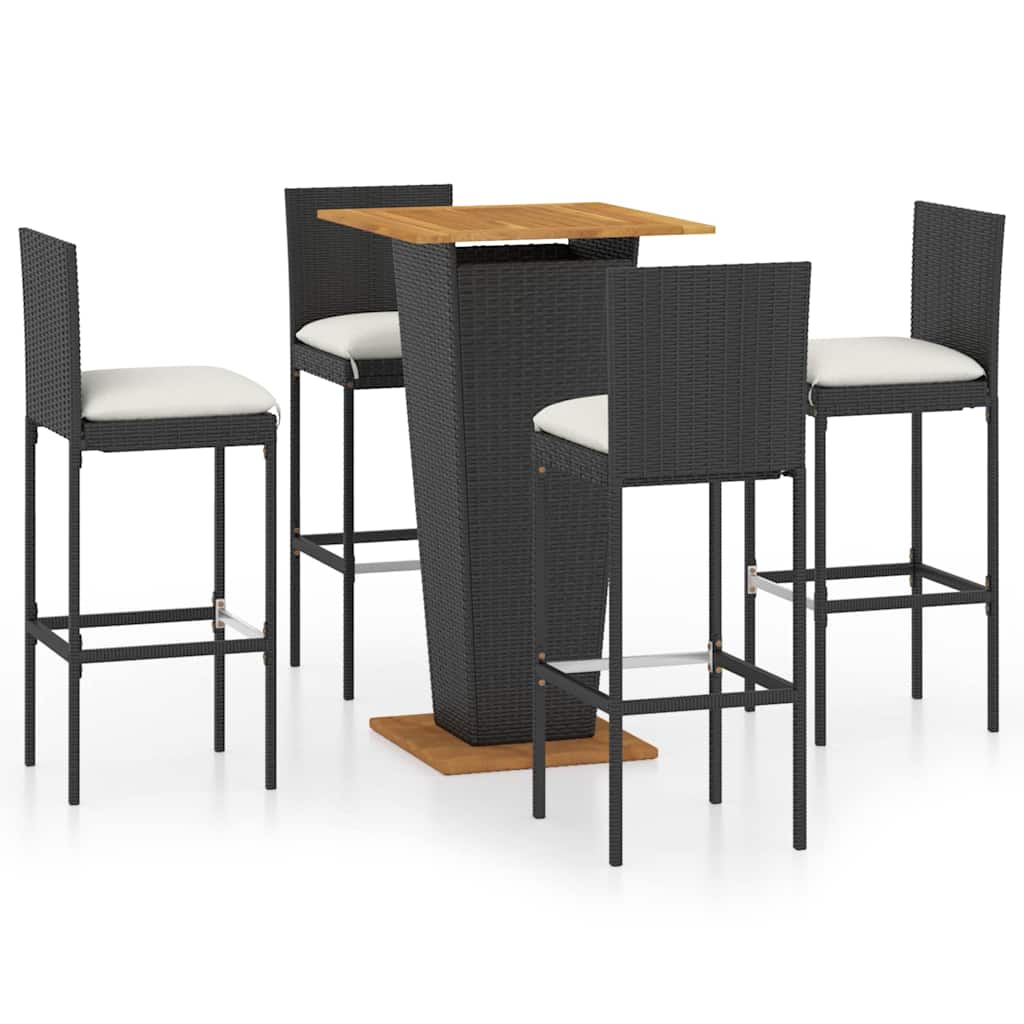 5-dijelni vrtni barski set od poliratana s jastucima crni Crna 60 cm table length