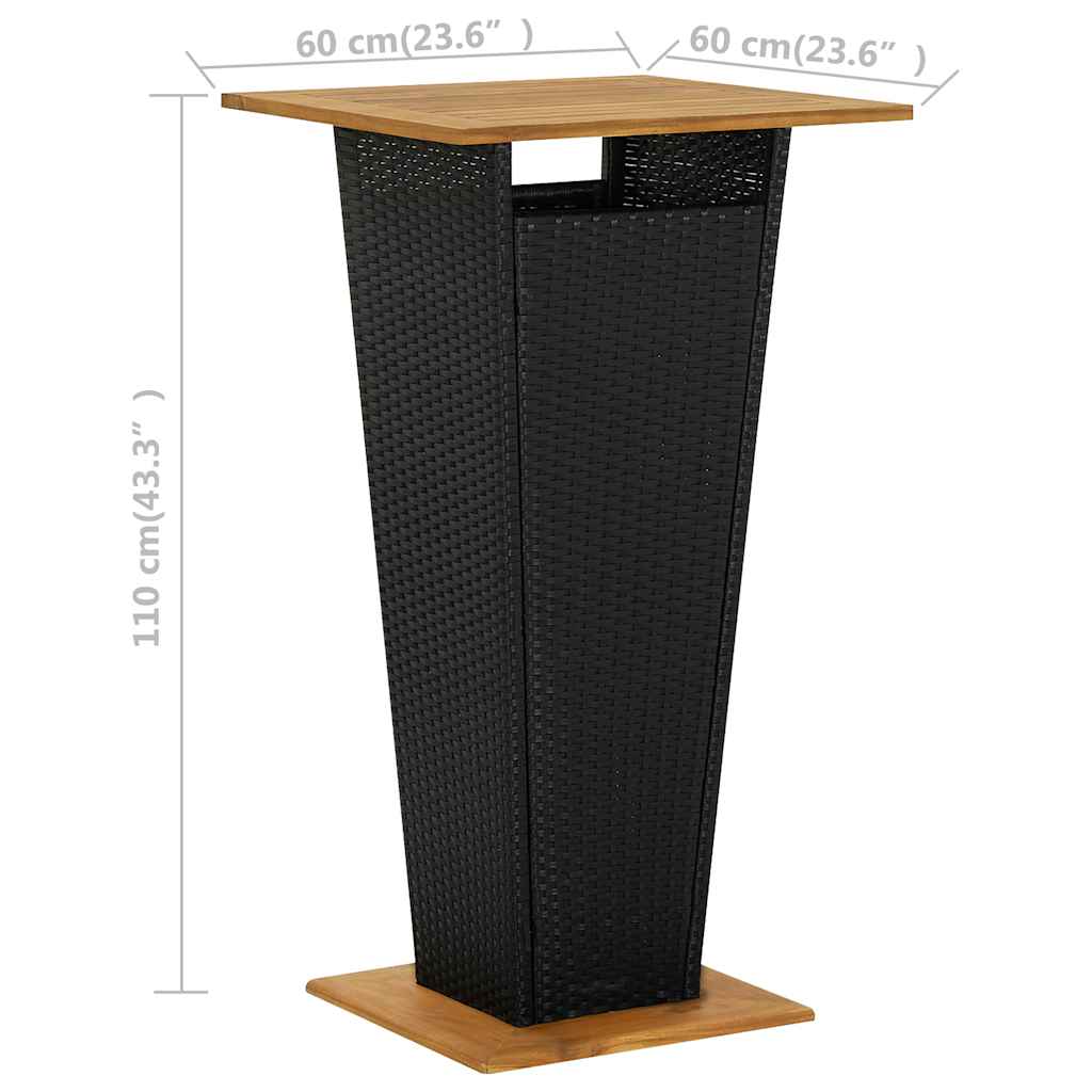5-dijelni vrtni barski set od poliratana s jastucima crni Crna 60 cm table length
