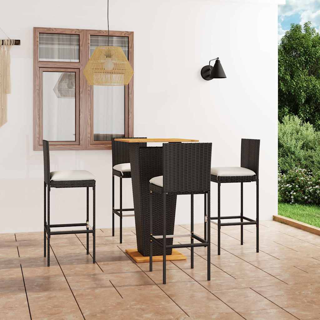 5-dijelni vrtni barski set od poliratana s jastucima crni Crna 60 cm table length