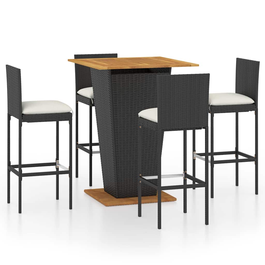 5-dijelni vrtni barski set od poliratana s jastucima crni Crna 80 cm table length