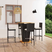 5-dijelni vrtni barski set od poliratana s jastucima crni Crna 80 cm table length