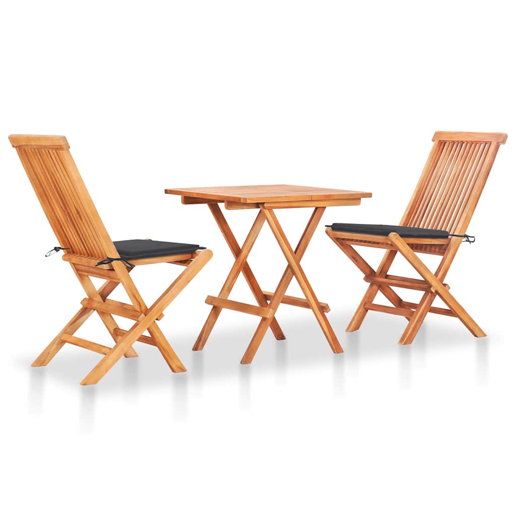 3-dijelni bistro set s antracit jastucima od masivne tikovine Antracitno siva