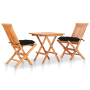 3-dijelni bistro set s crnim jastucima od masivne tikovine