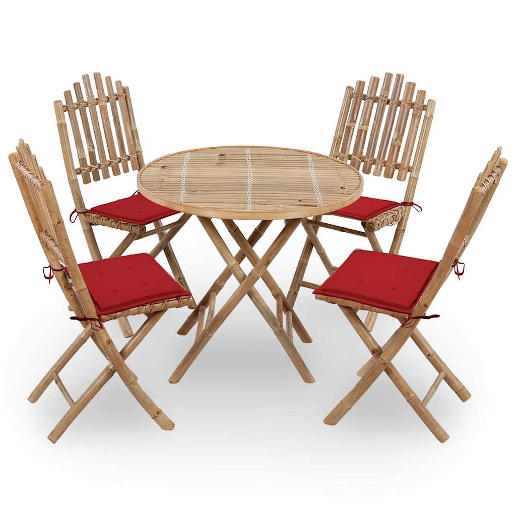 5-dijelni sklopivi vrtni blagovaonski set od bambusa Crvena 40 x 40 x 4 cm