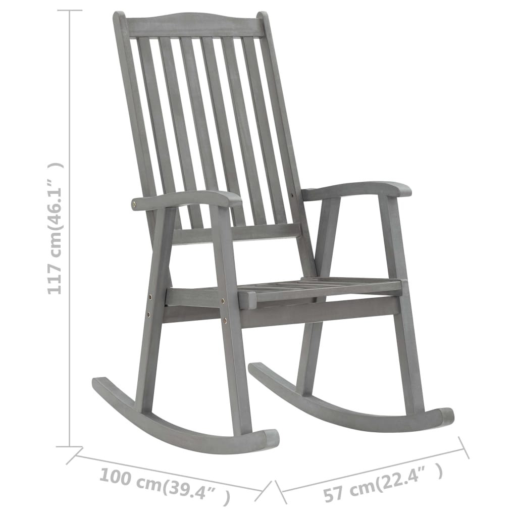 Stolica za ljuljanje s jastucima siva masivno bagremovo drvo