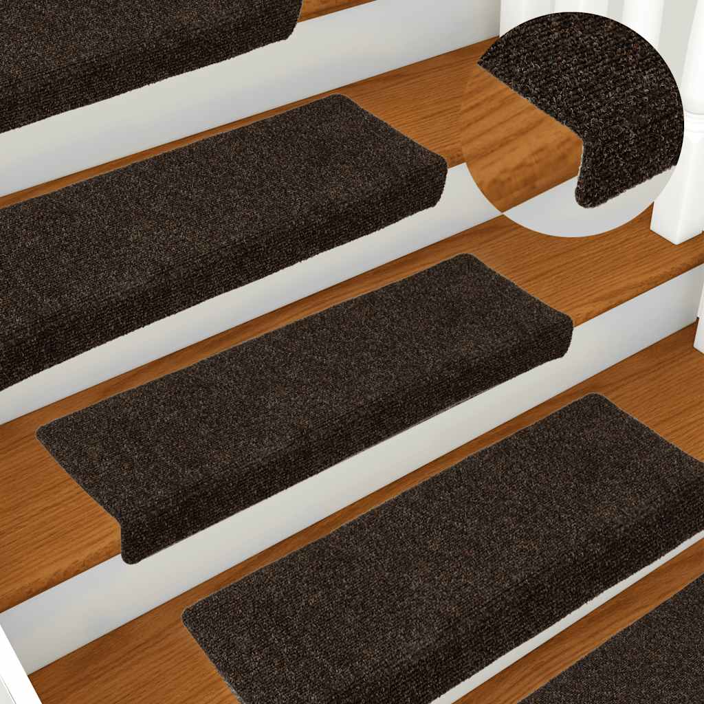 Prostirke za stepenice samoljepljive 15 kom 65x21x4 cm tamnosmeđe pravokutne rubove