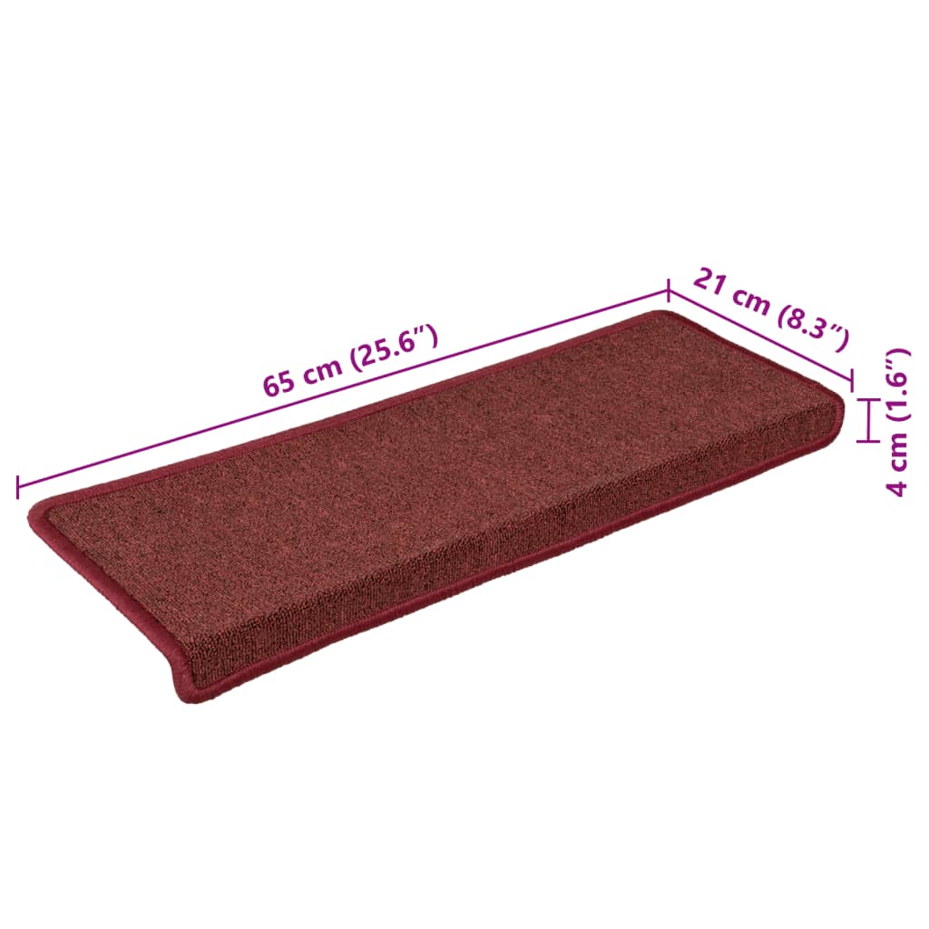 Prostirke za stepenice 15 kom 65x21x4 cm bordo pravokutni rub