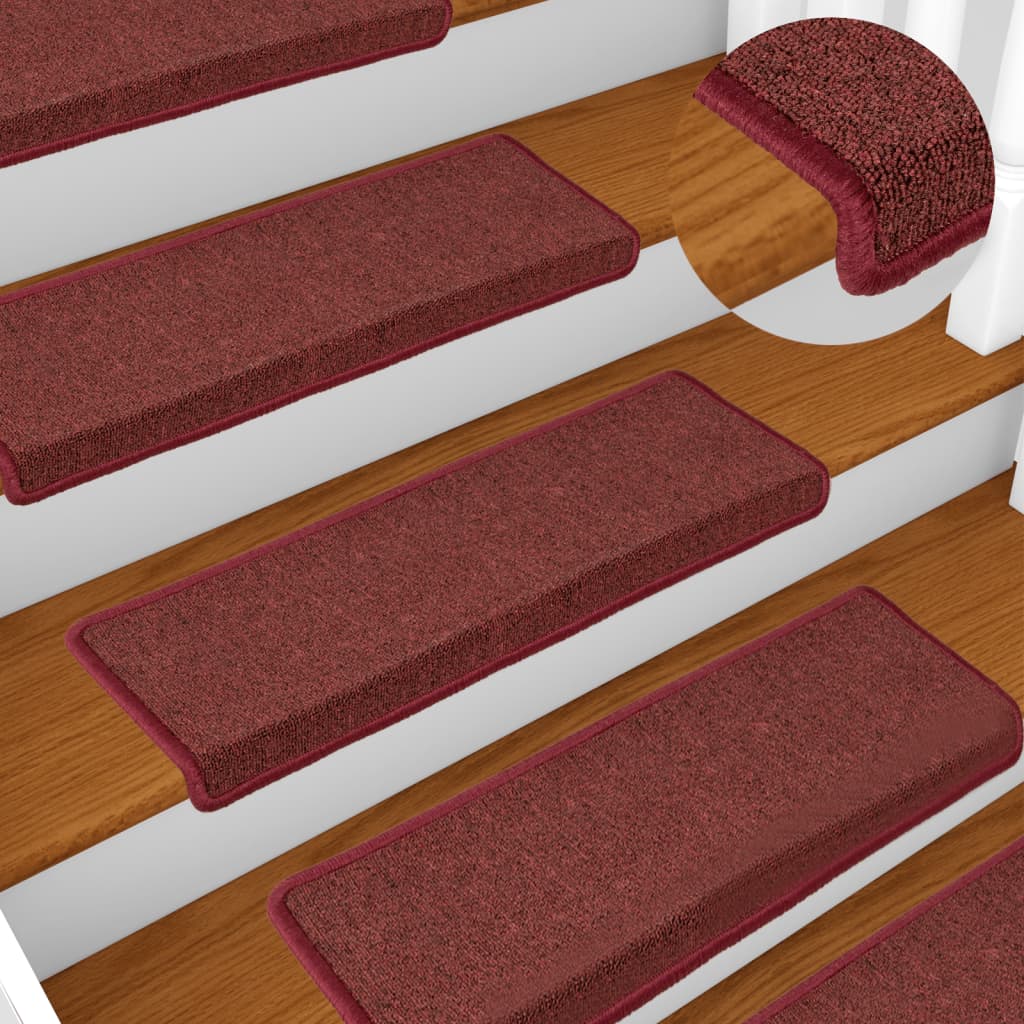 Prostirke za stepenice 15 kom 65x21x4 cm bordo pravokutni rub