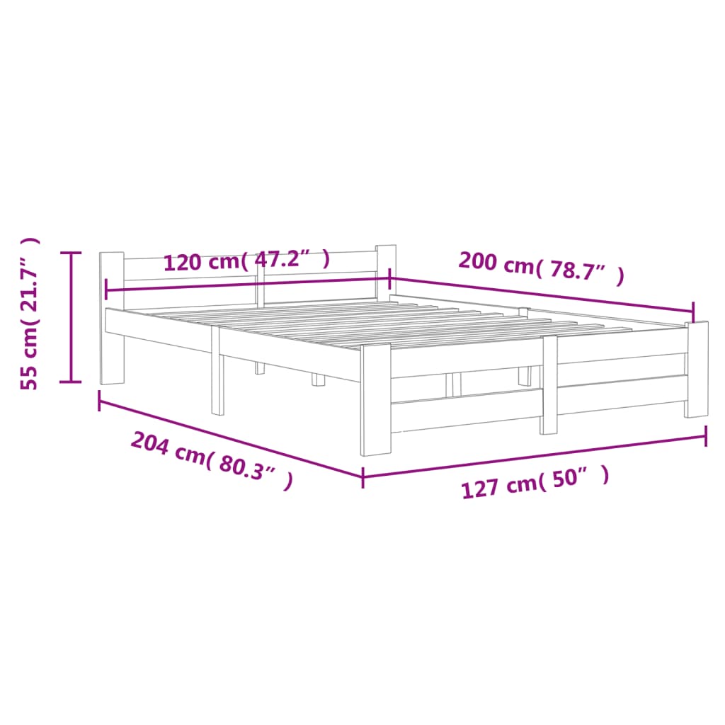 Okvir za krevet od masivne borovine 120 x 200 cm