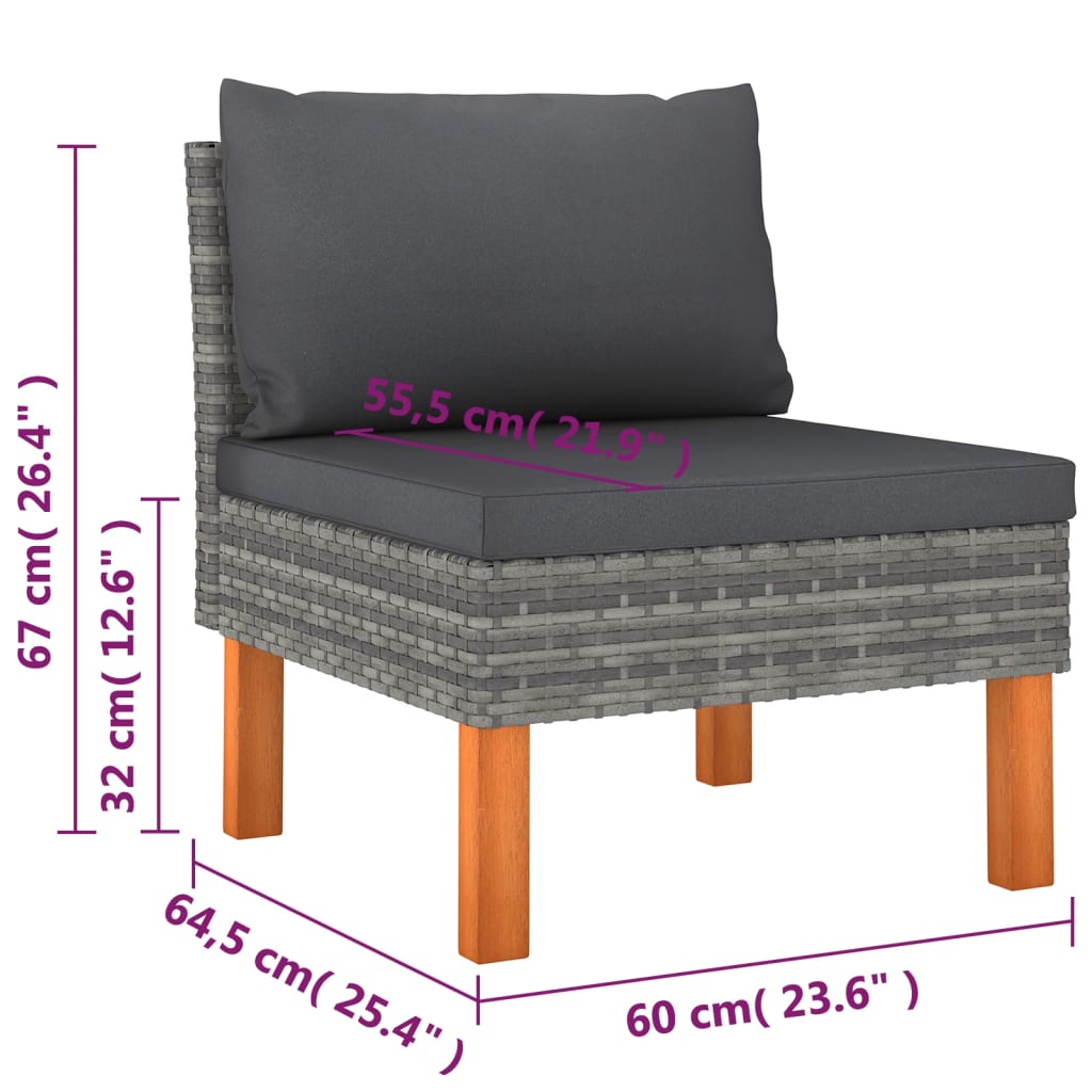 9-dijelna vrtna garnitura od poliratana s jastucima siva