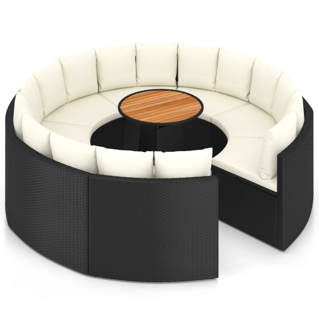 9-dijelni set vrtnih sofa od poliratana s jastucima crni