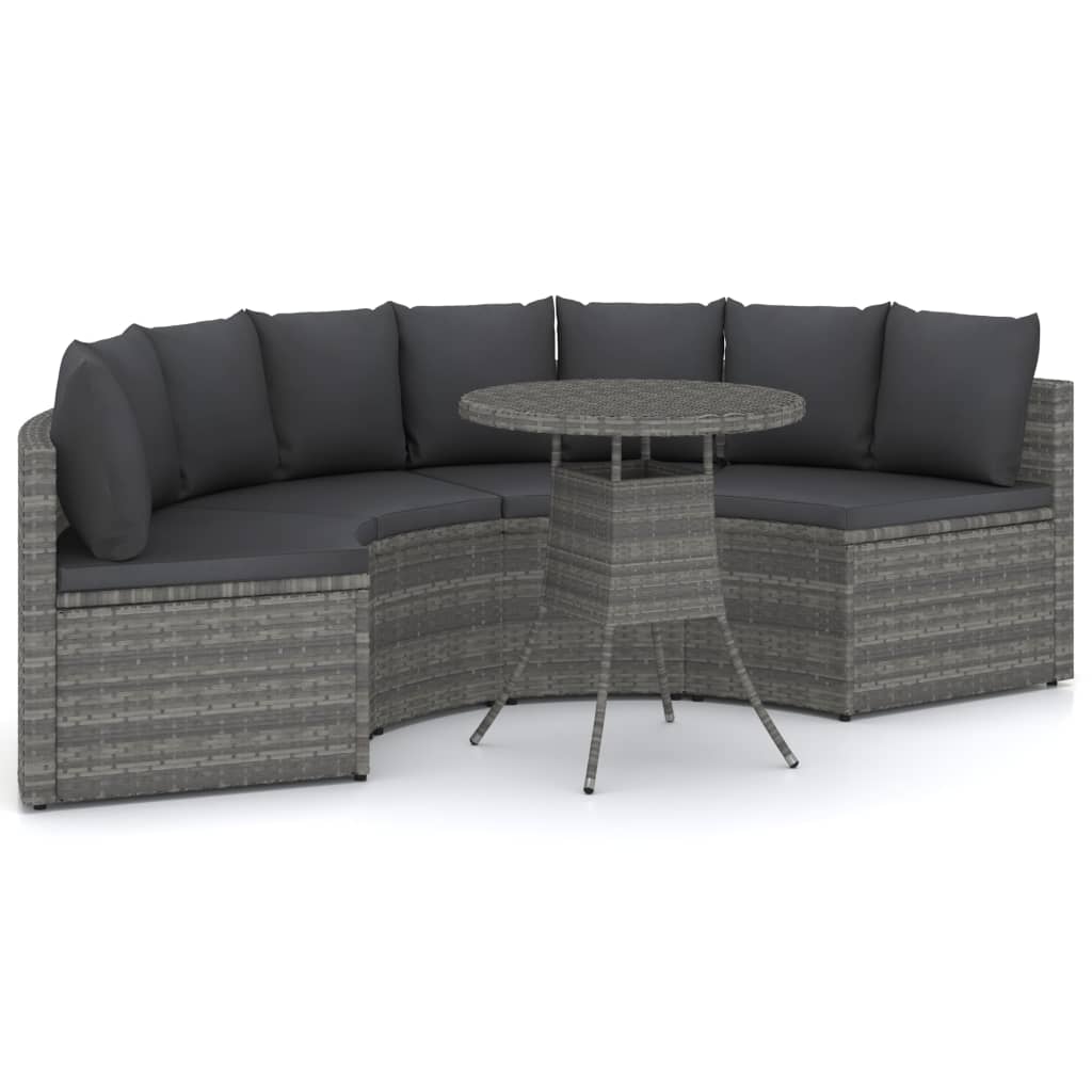 5-dijelni set vrtnih sofa od poliratana s jastucima sivi