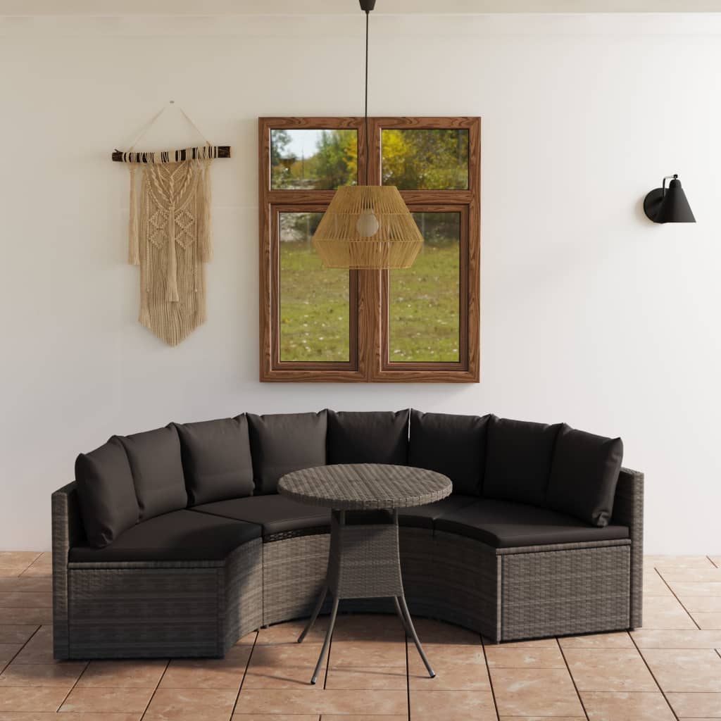5-dijelni set vrtnih sofa od poliratana s jastucima sivi