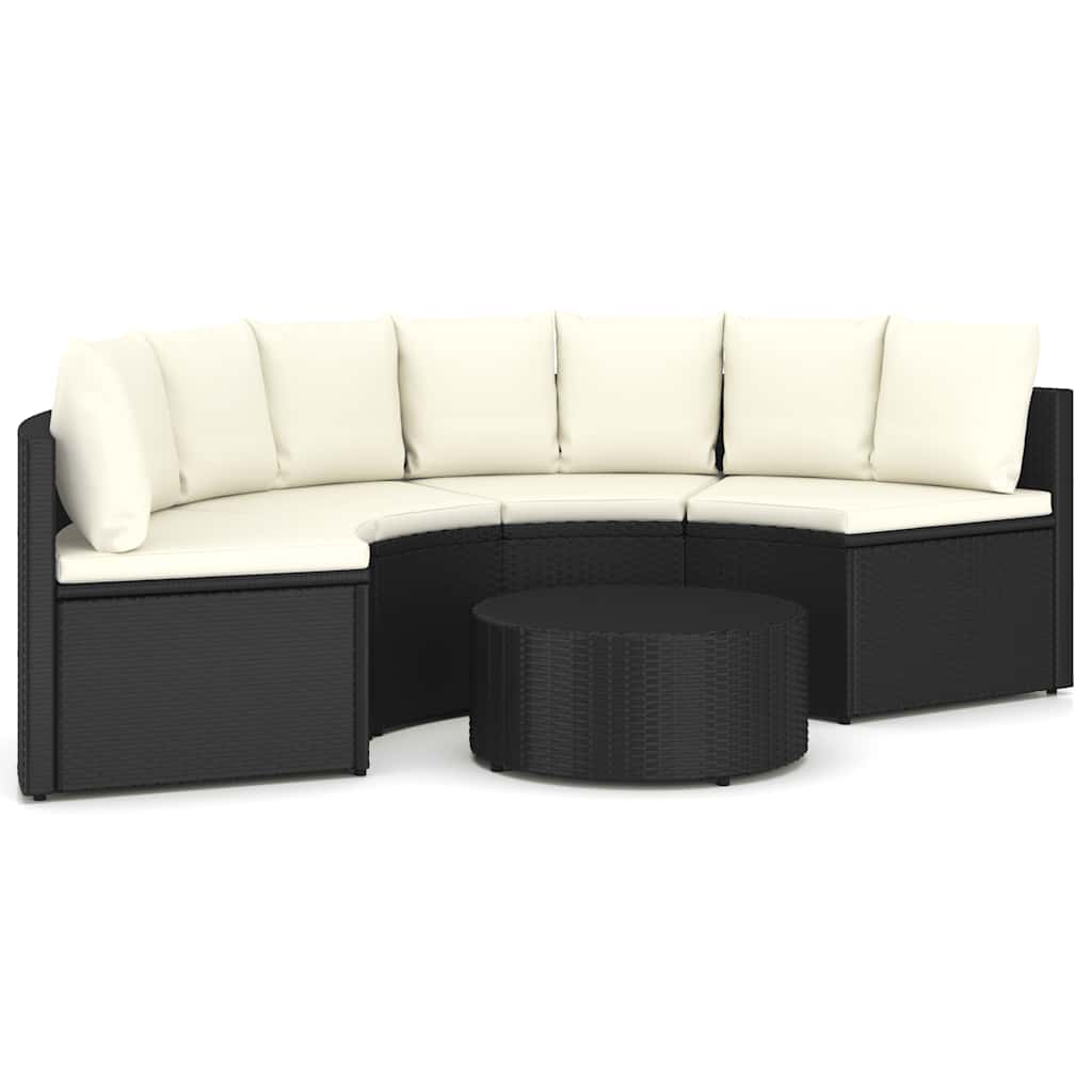 5-dijelni set vrtnih sofa od poliratana s jastucima crni