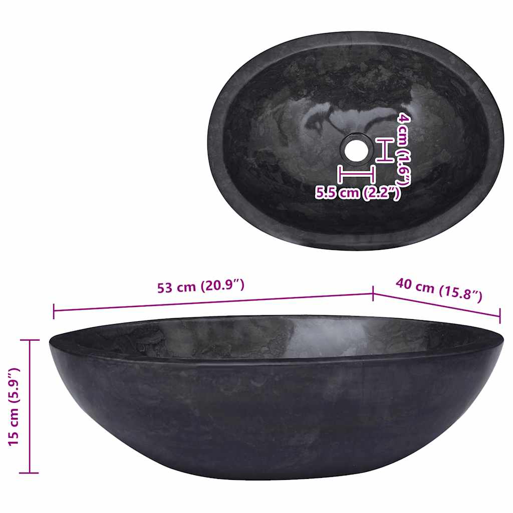 Umivaonik crni 53 x 40 x 15 cm mramorni