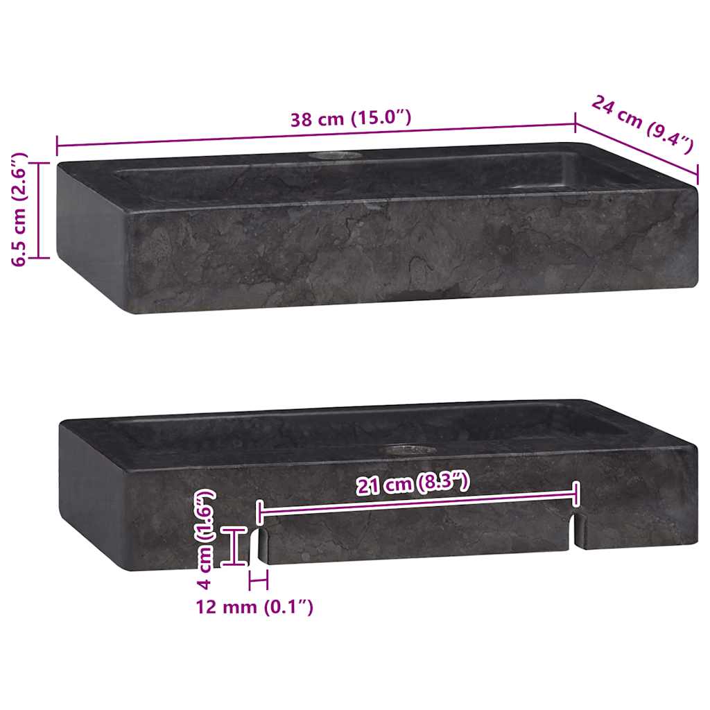 Zidni umivaonik crni 38 x 24 x 6,5 cm mramorni