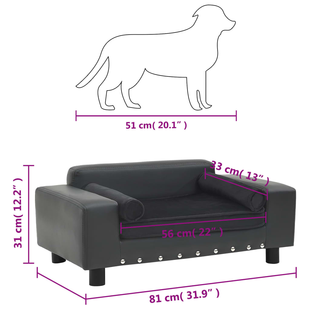 Sofa za pse tamnosiva 81 x 43 x 31 cm od pliša i umjetne kože