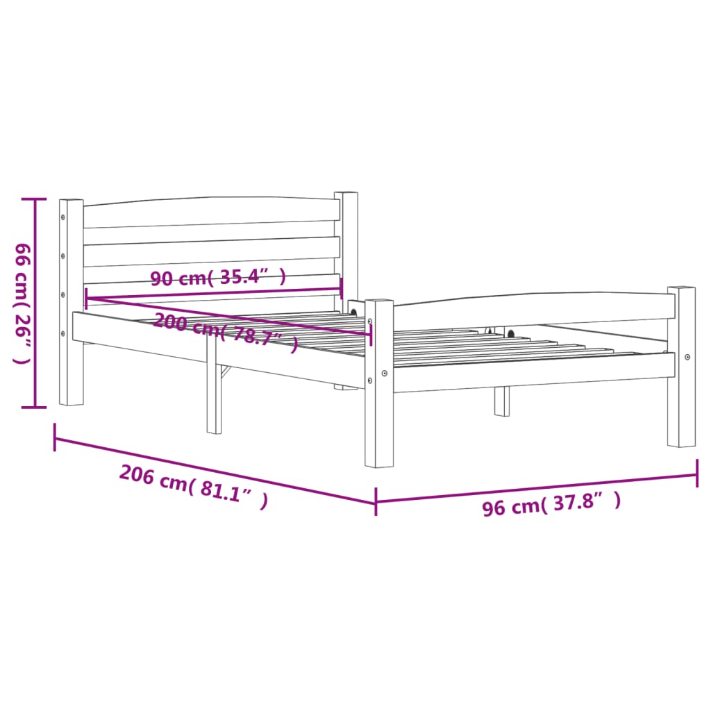 Okvir za krevet od masivne borovine bijeli 90 x 200 cm