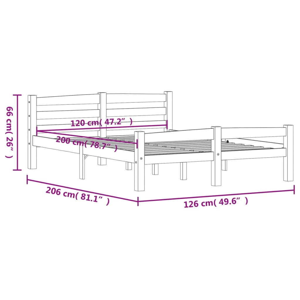 Okvir za krevet od masivne borovine bijeli 120 x 200 cm