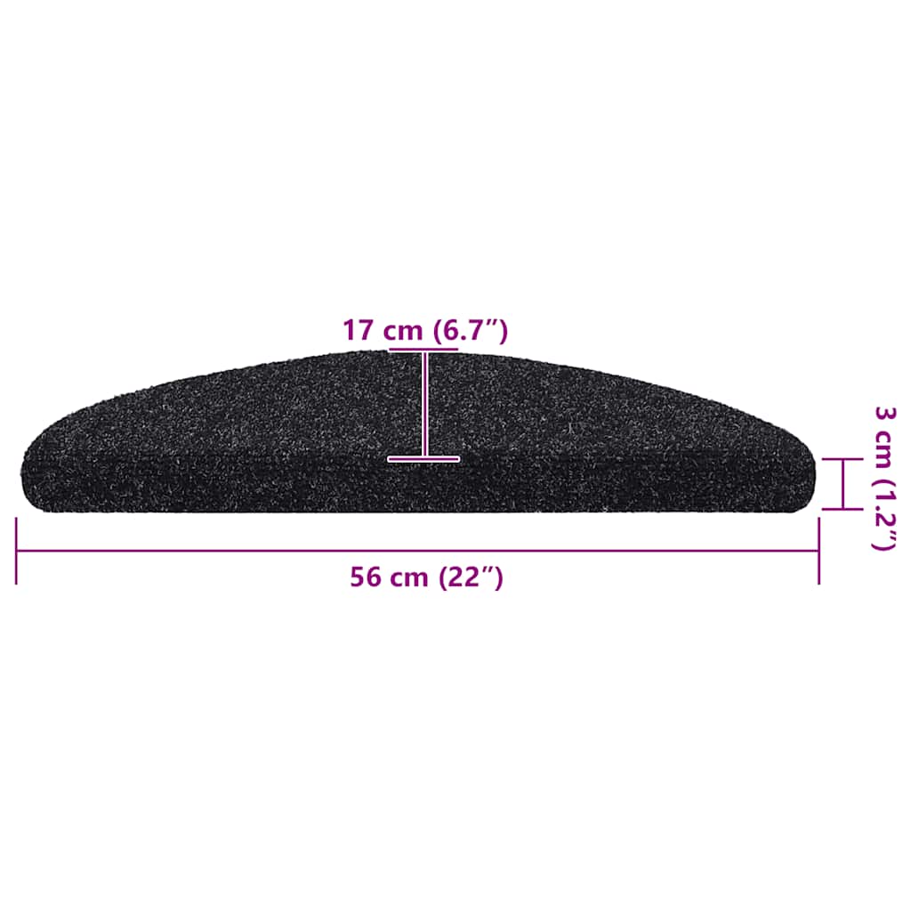 Prostirke za stepenice, samoljepljive, 5 kom, 56x17x3 cm, crne, poluokrugle