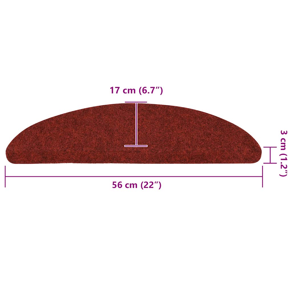 Prostirke za stepenice, samoljepljive, 10 kom, 56x17x3 cm, bordo crvene, poluokrugle