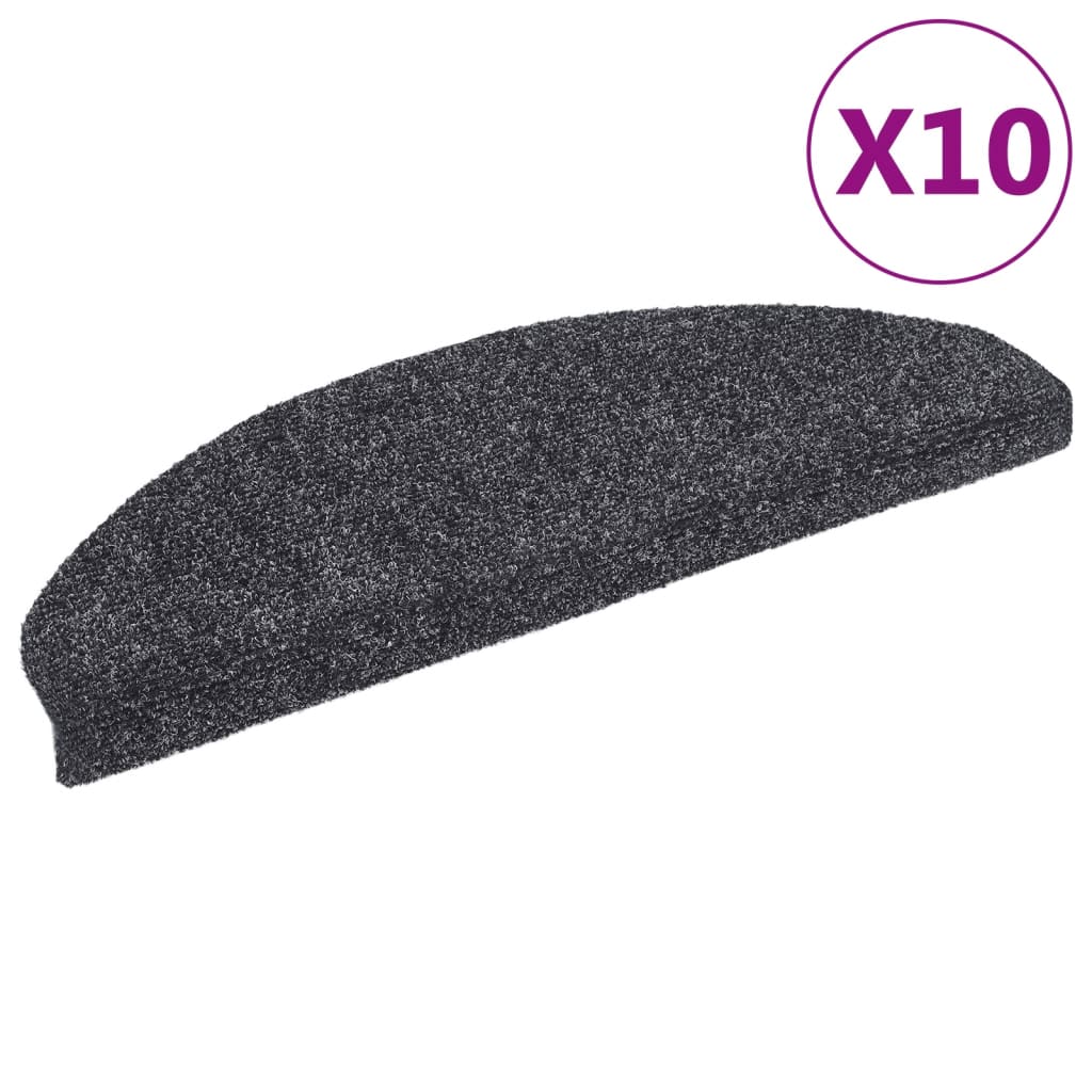 Prostirke za stepenice, samoljepljive, 10 kom., 65x21x4 cm, tamno sive, poluokrugle, velike