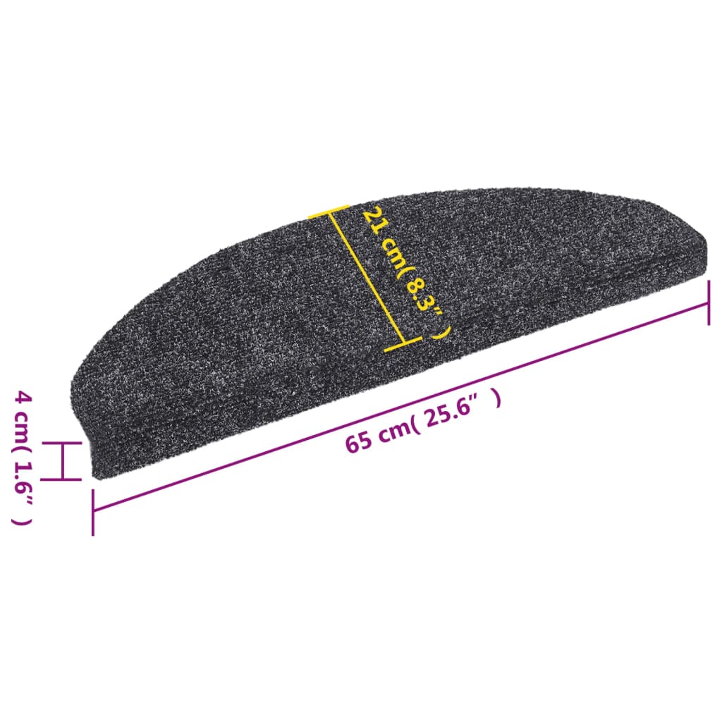 Prostirke za stepenice, samoljepljive, 10 kom., 65x21x4 cm, tamno sive, poluokrugle, velike