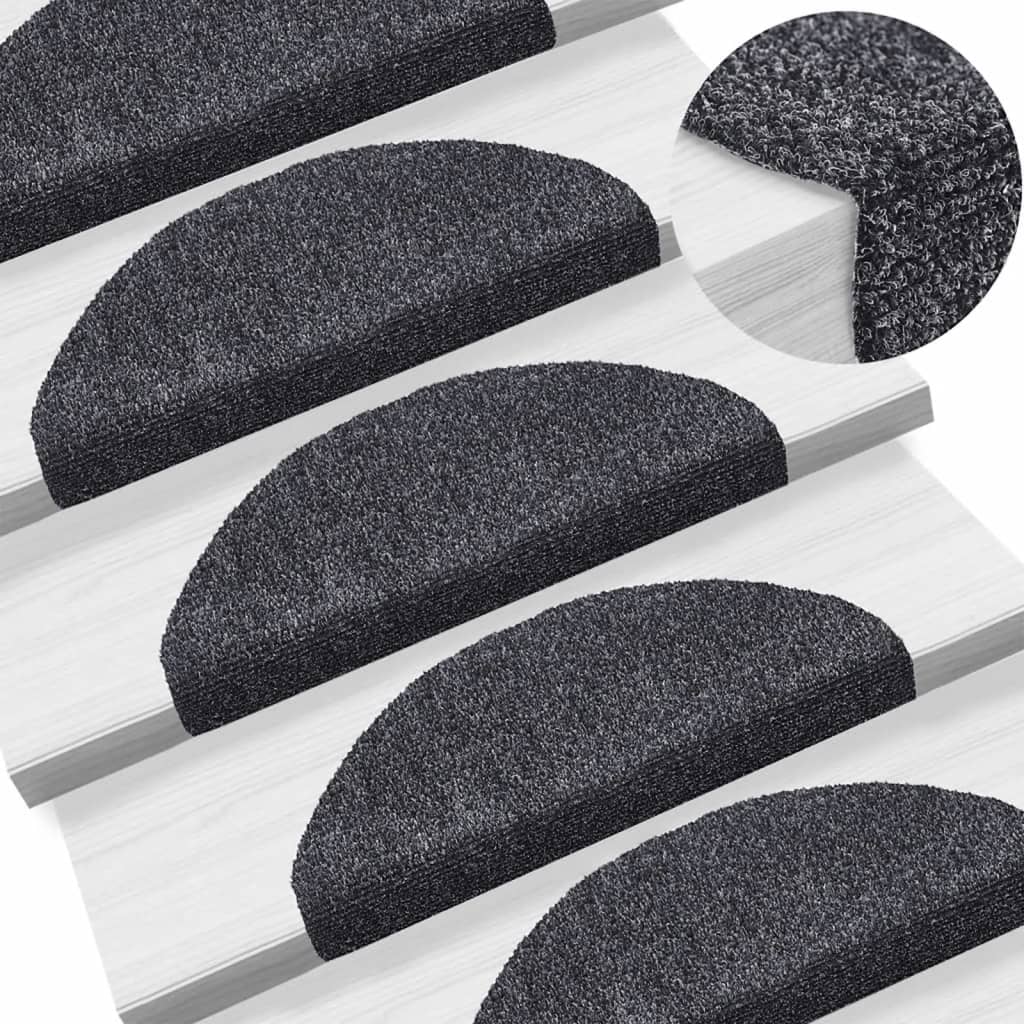Prostirke za stepenice, samoljepljive, 10 kom., 65x21x4 cm, tamno sive, poluokrugle, velike