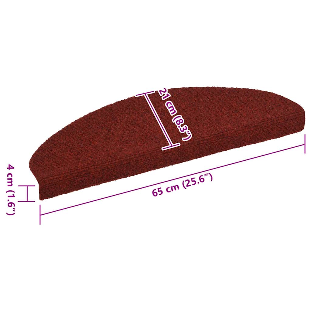 Prostirke za stepenice, samoljepljive, 10 kom, 65x21x4 cm, bordo crvene, poluokrugle, velike
