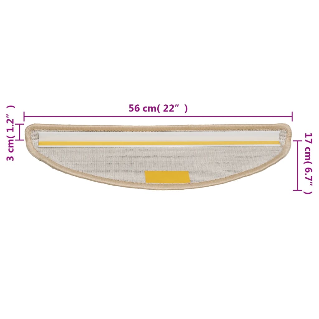 Prostirke za stepenice 10 kom 56x17x3 cm krem poluokrugle